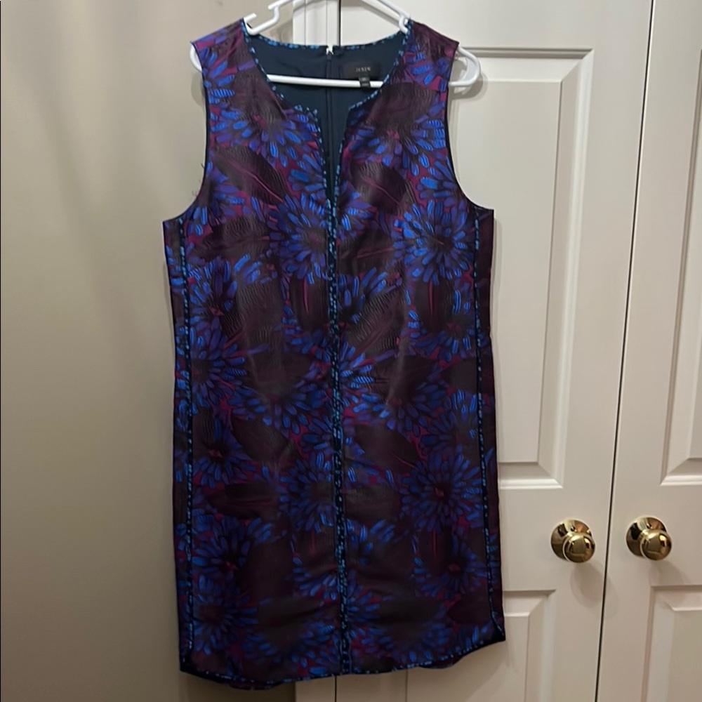 J. Crew Blue and Purple Sheath Dress Sleeveless Scoop Neck Midi